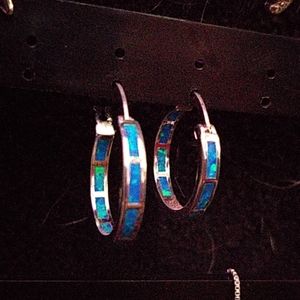 Blue opal hoops